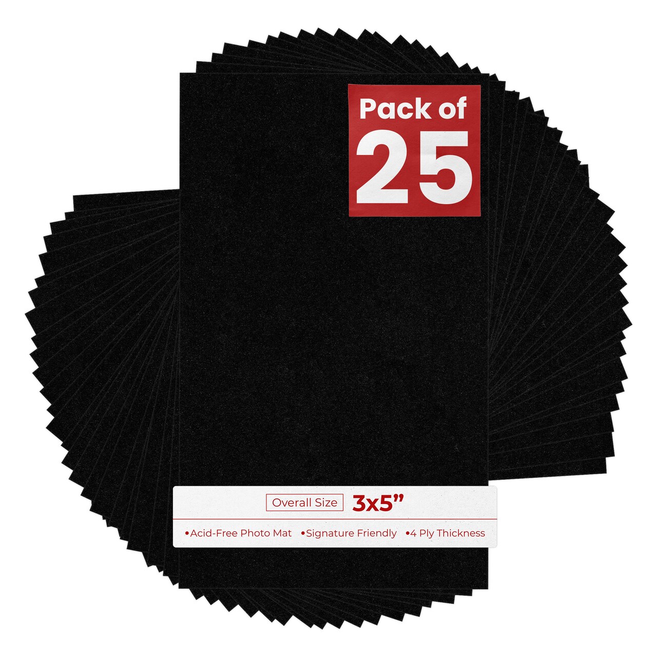 Black with Black Core 3x5 Inch Uncut Mat Board - Blank Sheets, No Opening